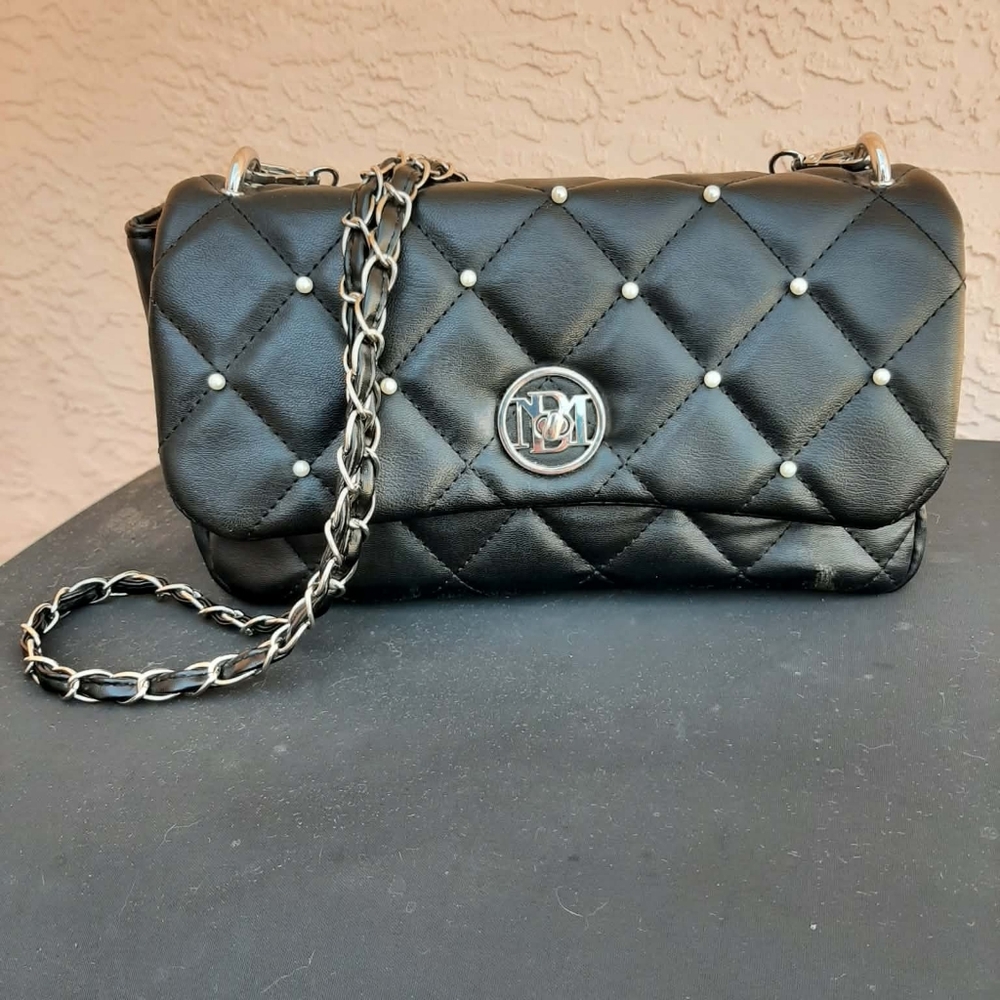 BADGELY MISHKA Black Embellished Quilted Flap Bag